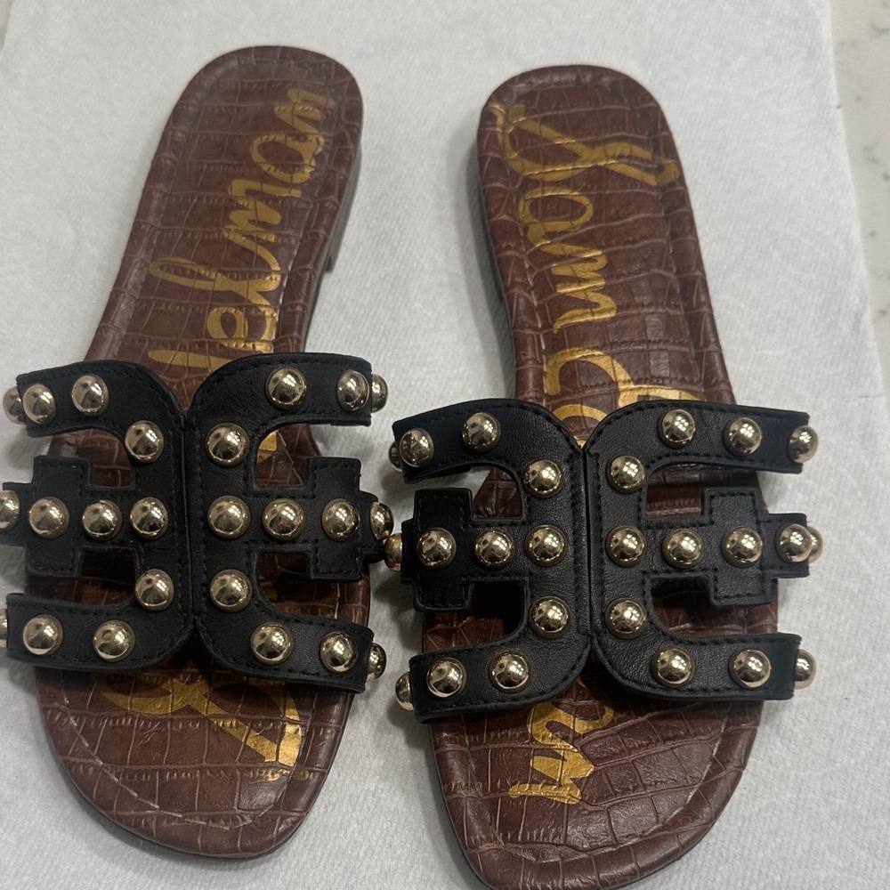 Sam Edelman Black and Brown Sandals with Gold Studs